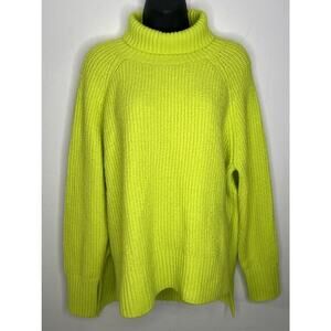 Anthropologie Flat White Sweater Pullover Neon Yellow Turtleneck Size Large
